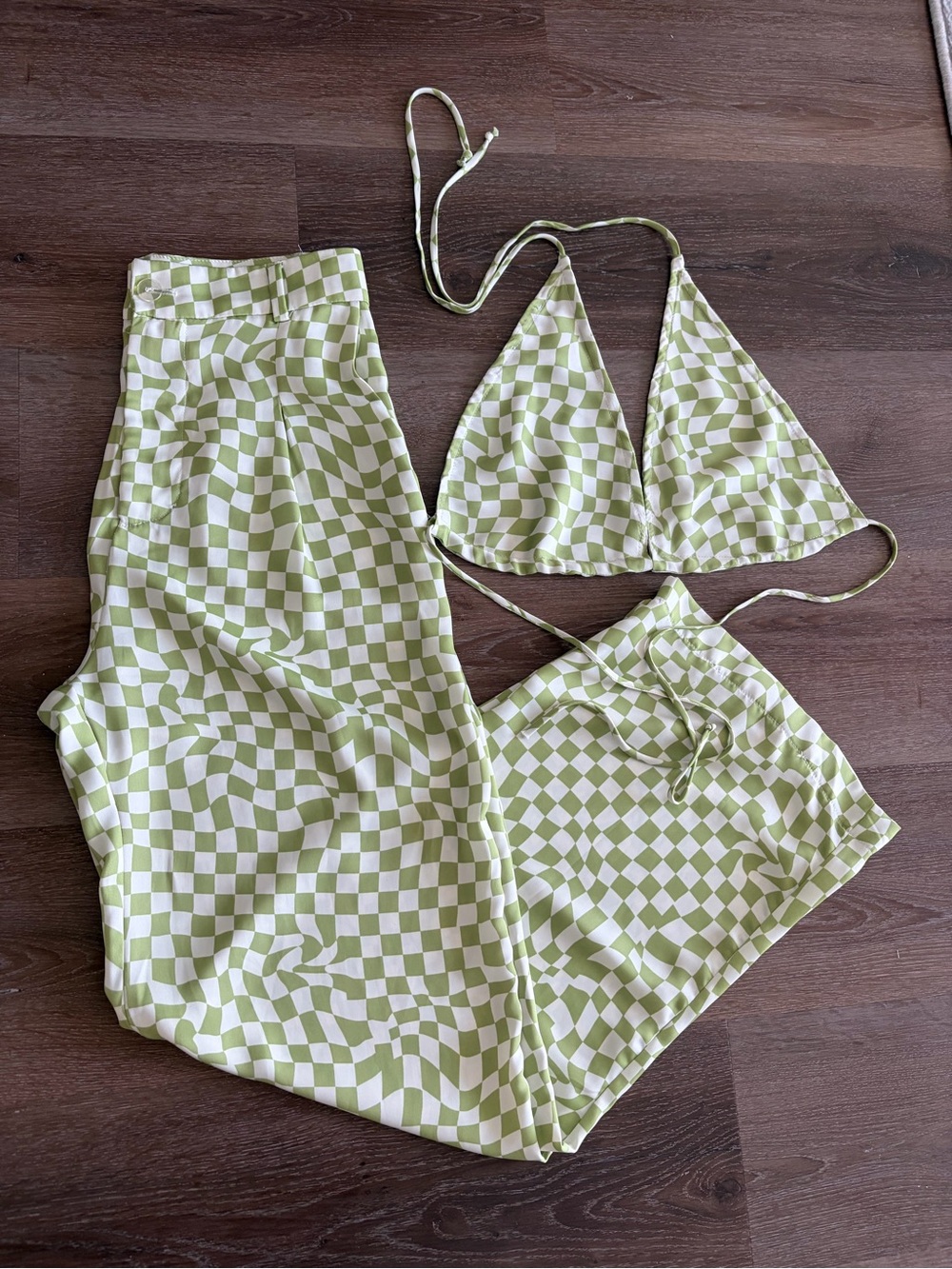 RESA Lime & White Checkerboard Wide-Leg Pants